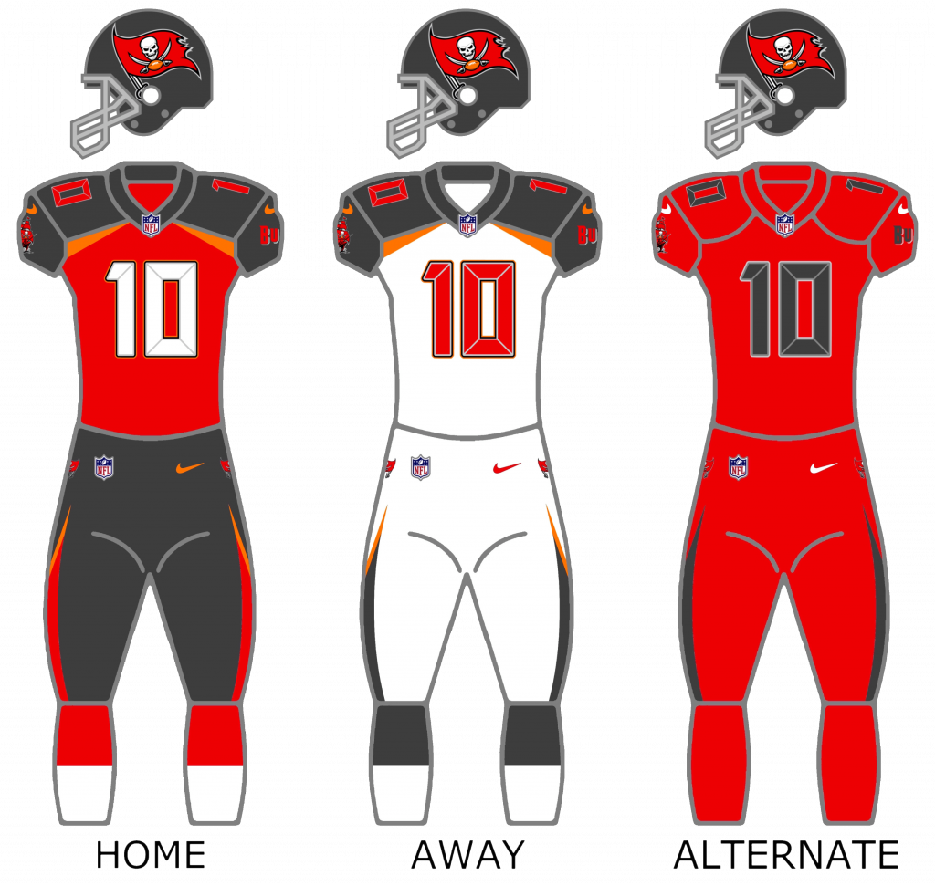 Kenny Gainwell, corredor de los Tampa Bay Buccaneers, posa con el uniforme del equipo durante una práctica.